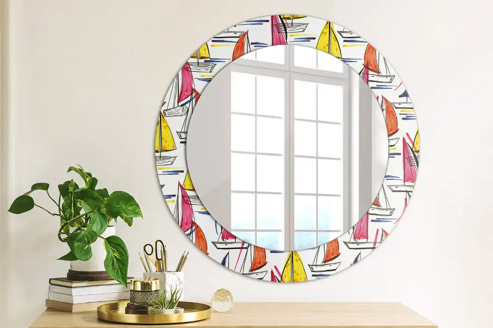 Miroir rond imprimé bateaux colorés