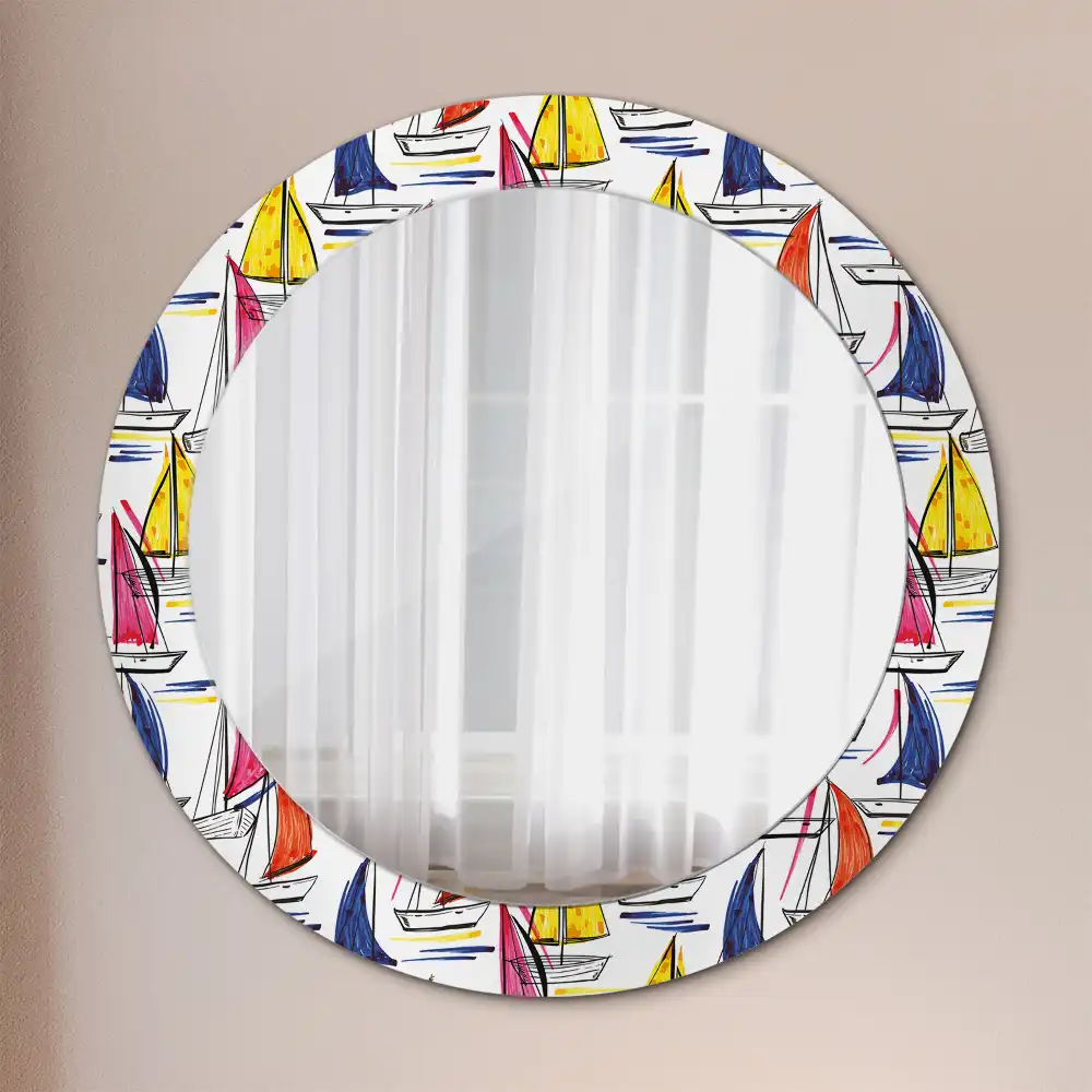 Miroir rond imprimé bateaux colorés