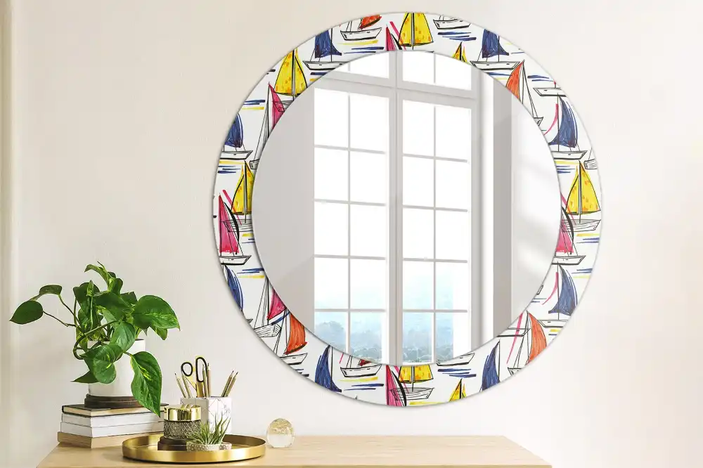 Miroir rond imprimé bateaux colorés