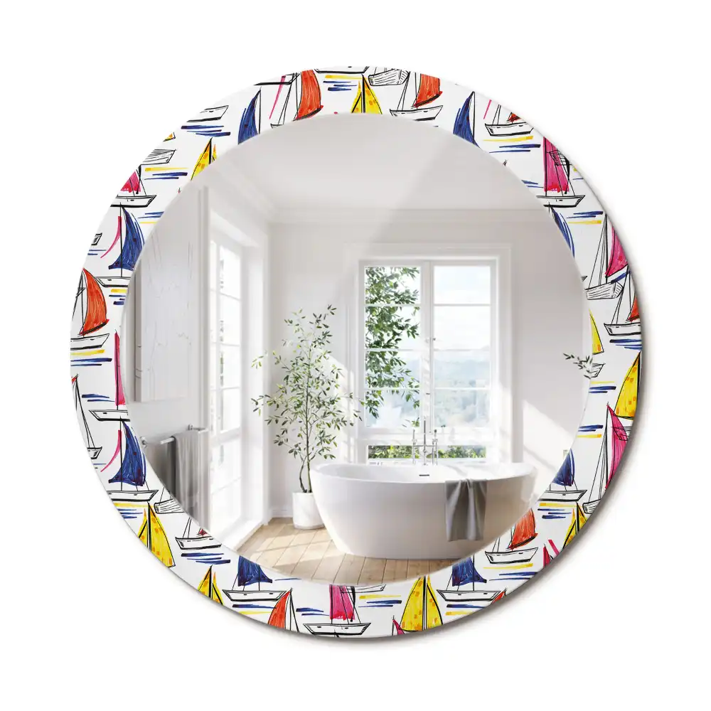 Miroir rond imprimé bateaux colorés
