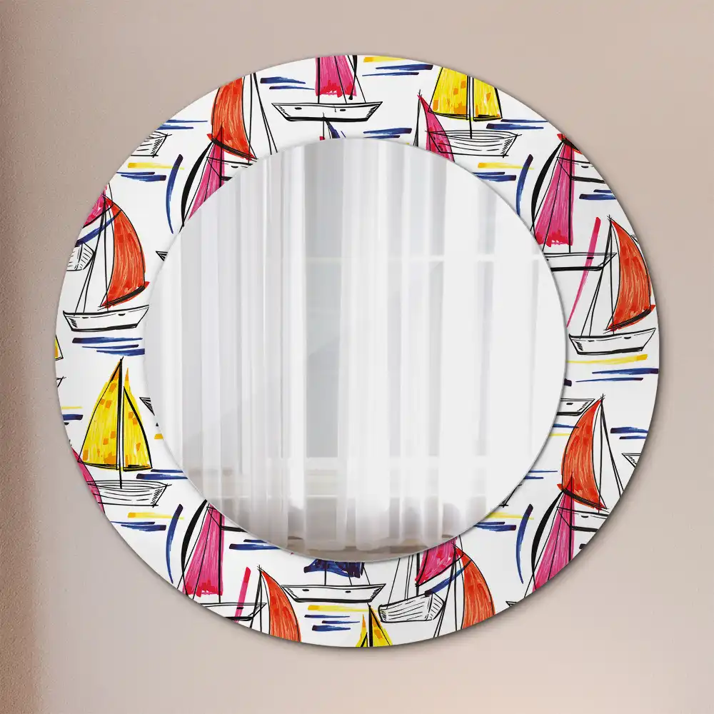 Miroir rond imprimé bateaux colorés