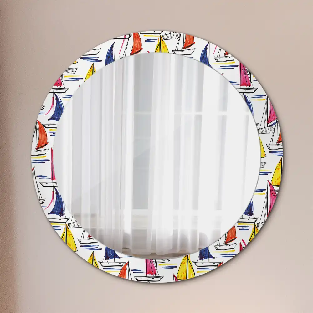 Miroir rond imprimé bateaux colorés
