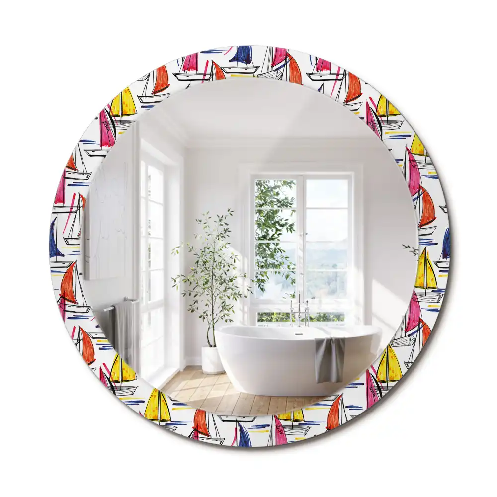 Miroir rond imprimé bateaux colorés