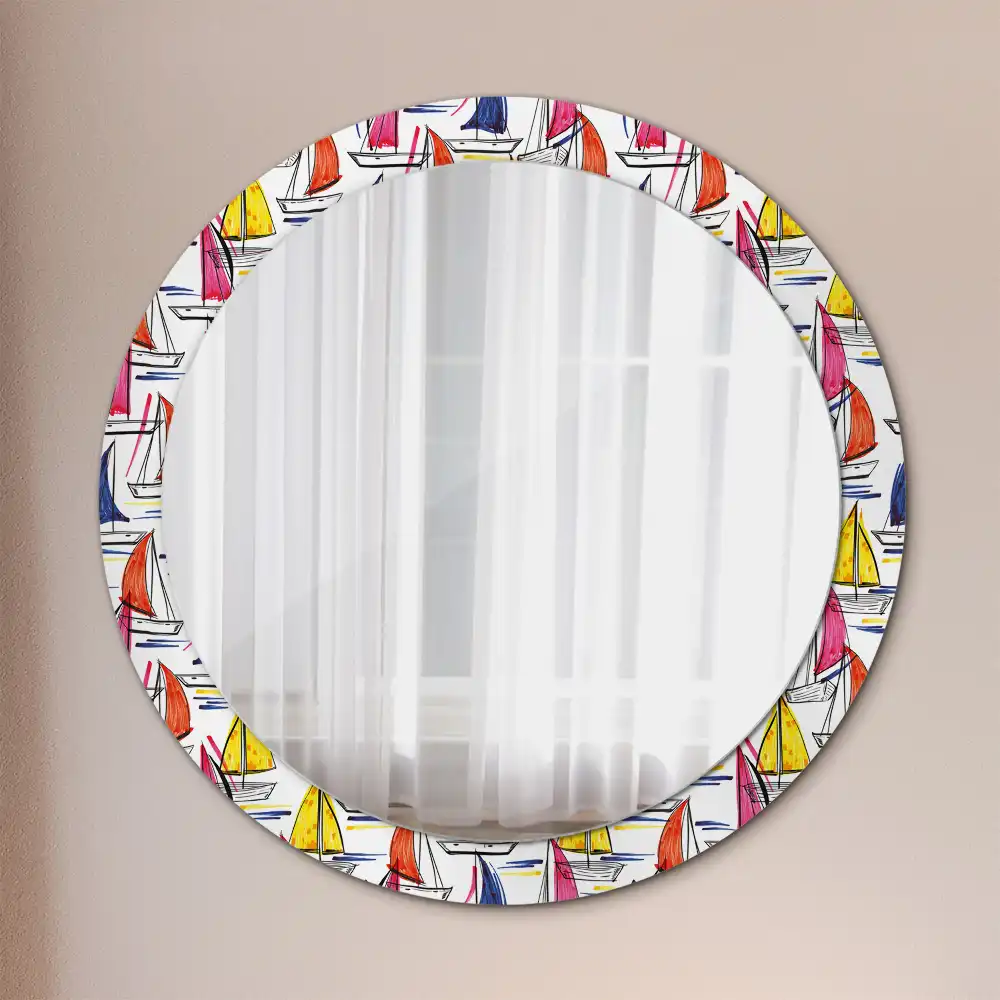 Miroir rond imprimé bateaux colorés