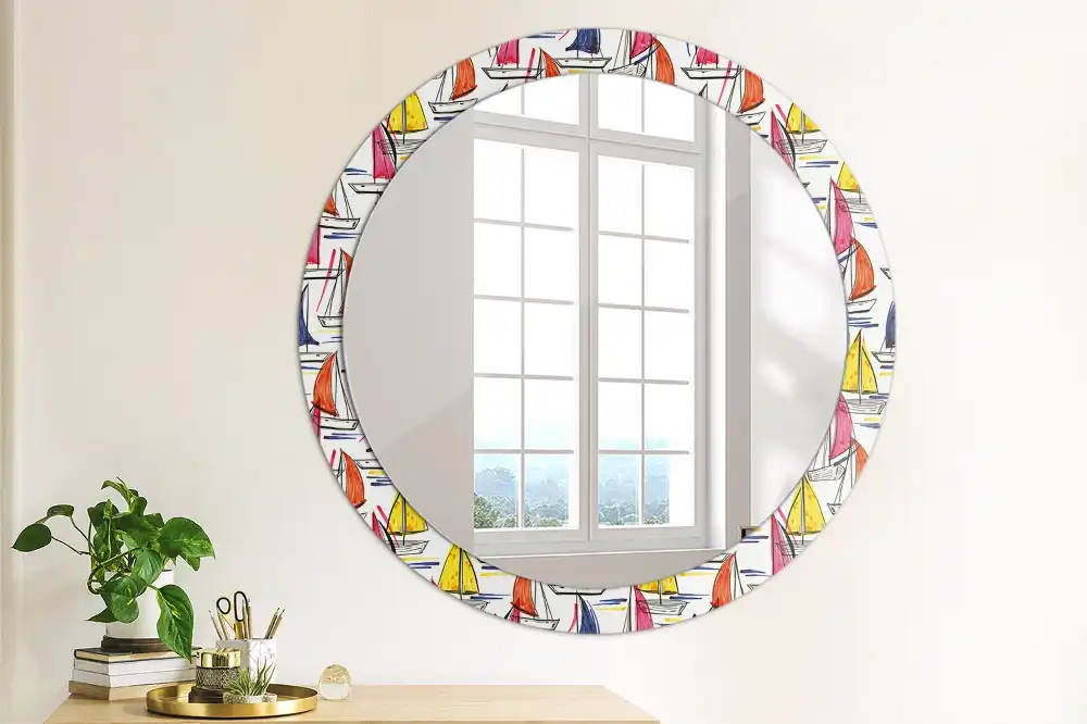 Miroir rond imprimé bateaux colorés