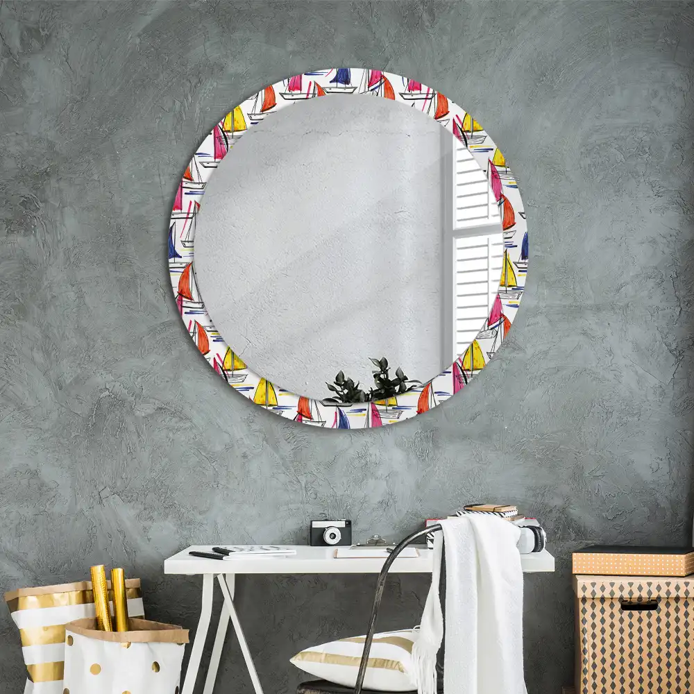 Miroir rond imprimé bateaux colorés