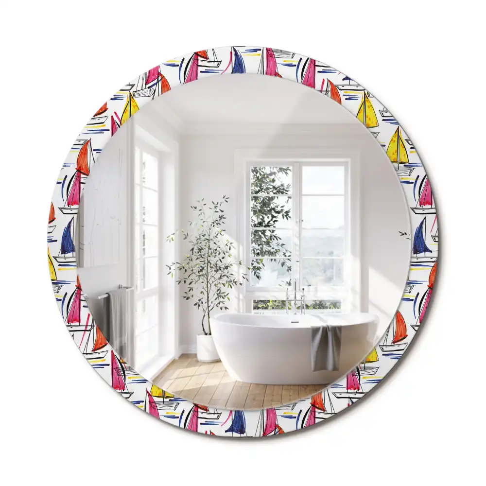 Miroir rond imprimé bateaux colorés
