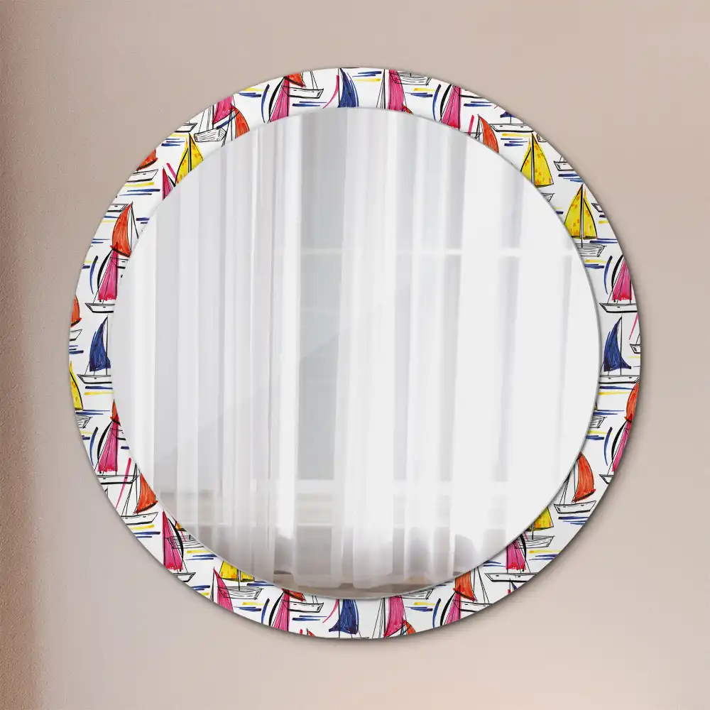 Miroir rond imprimé bateaux colorés