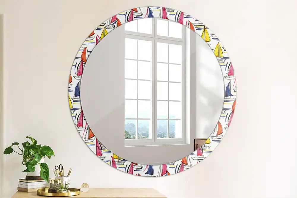 Miroir rond imprimé bateaux colorés