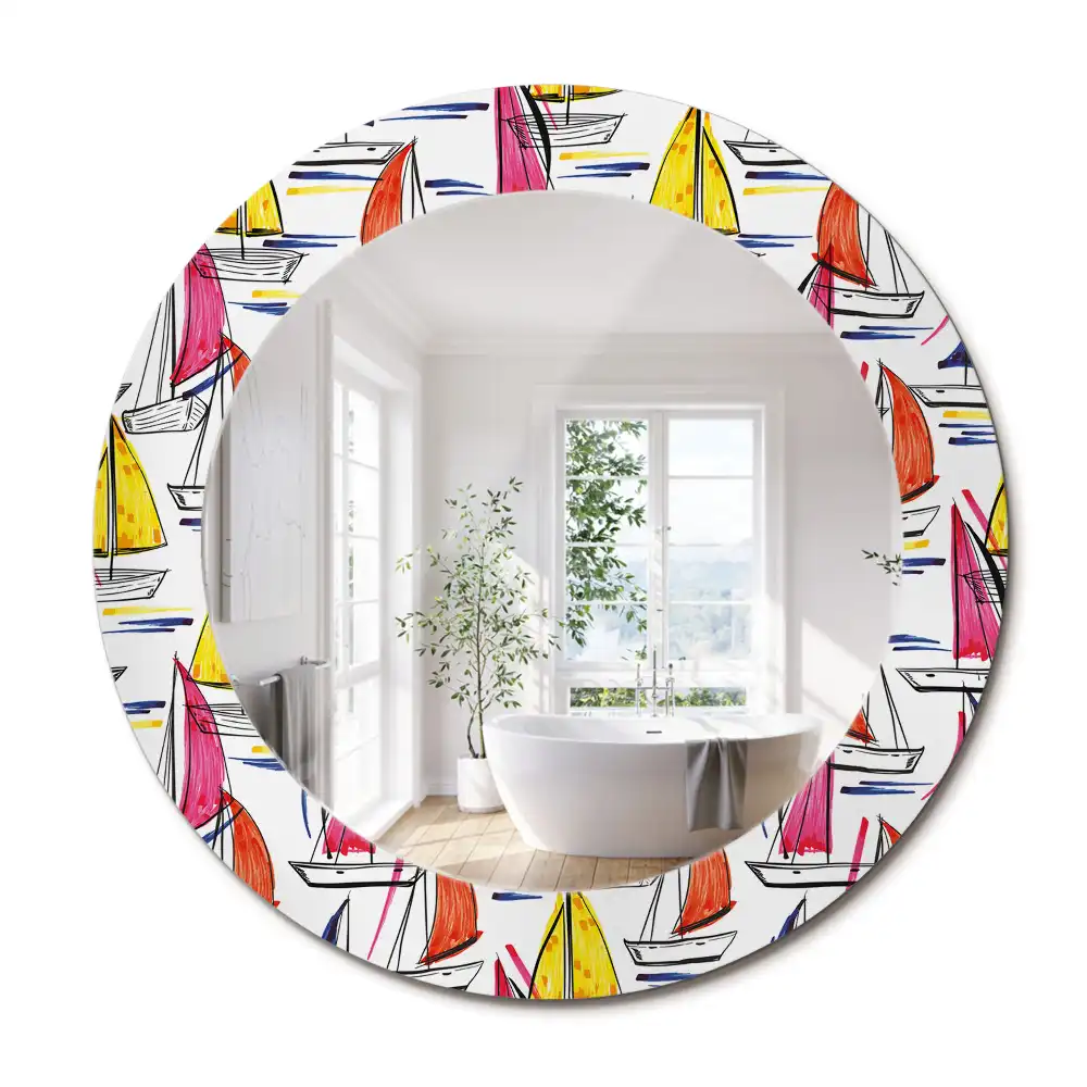Miroir rond imprimé bateaux colorés