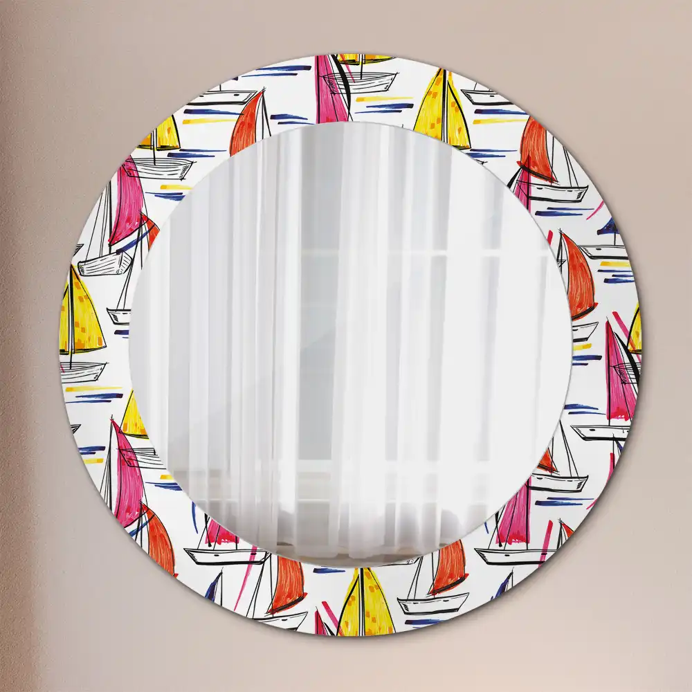 Miroir rond imprimé bateaux colorés