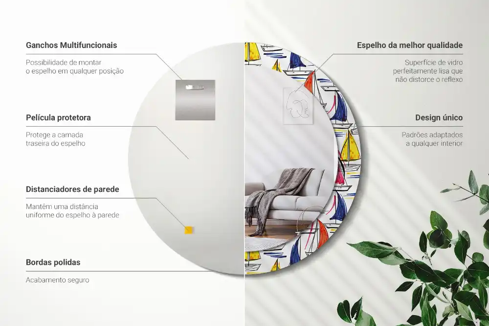 Miroir rond imprimé bateaux colorés