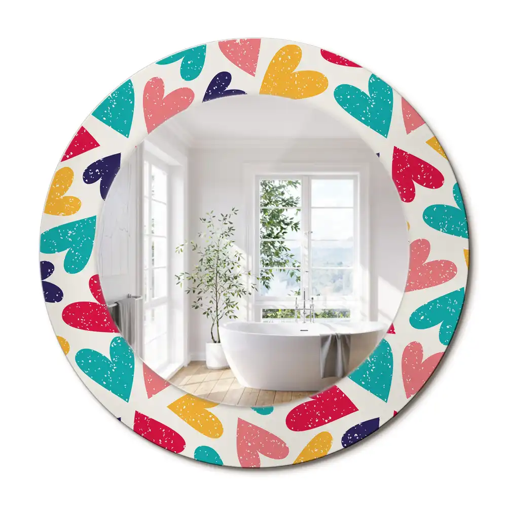 Miroir rond cadre imprimé cœurs colorés