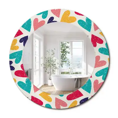 Miroir rond cadre imprimé cœurs colorés