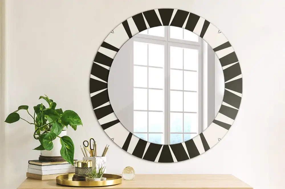 Miroir rond cadre avec impression géométrie abstraite