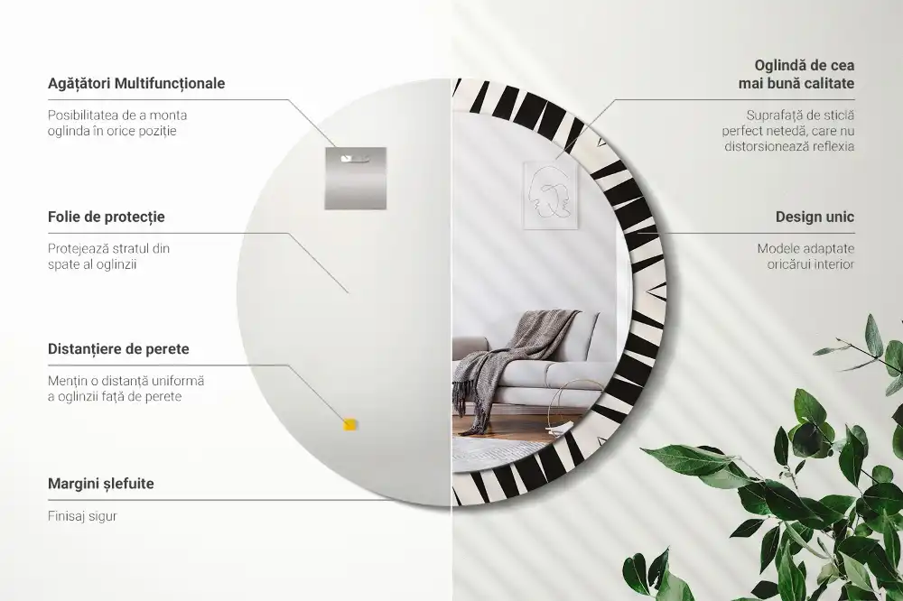Miroir rond cadre avec impression géométrie abstraite