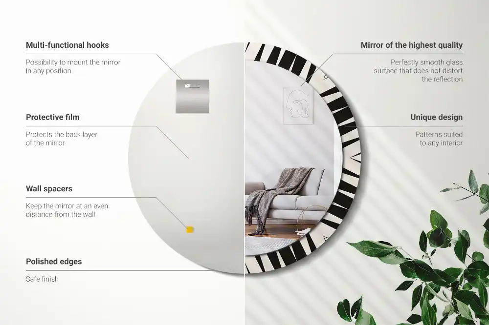 Miroir rond cadre avec impression géométrie abstraite