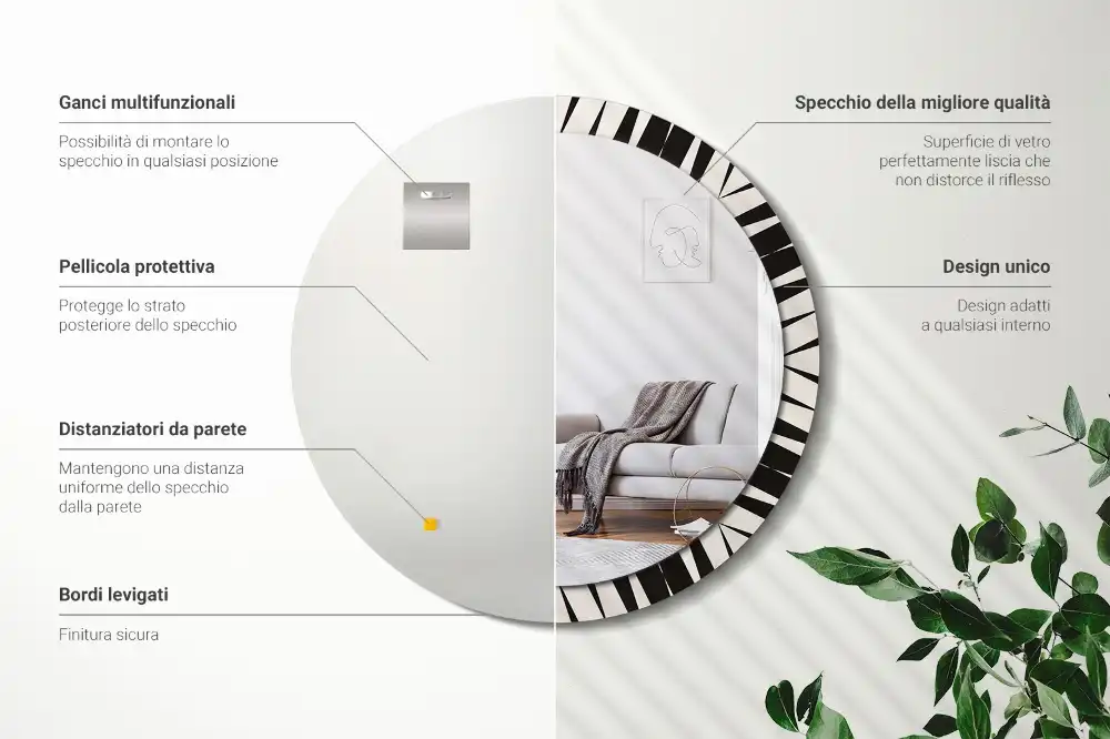 Miroir rond cadre avec impression géométrie abstraite