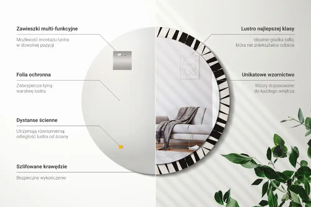 Miroir rond cadre avec impression géométrie abstraite