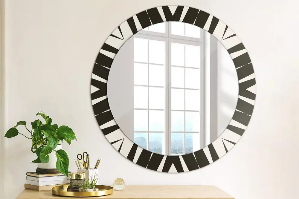 Miroir rond cadre avec impression géométrie abstraite