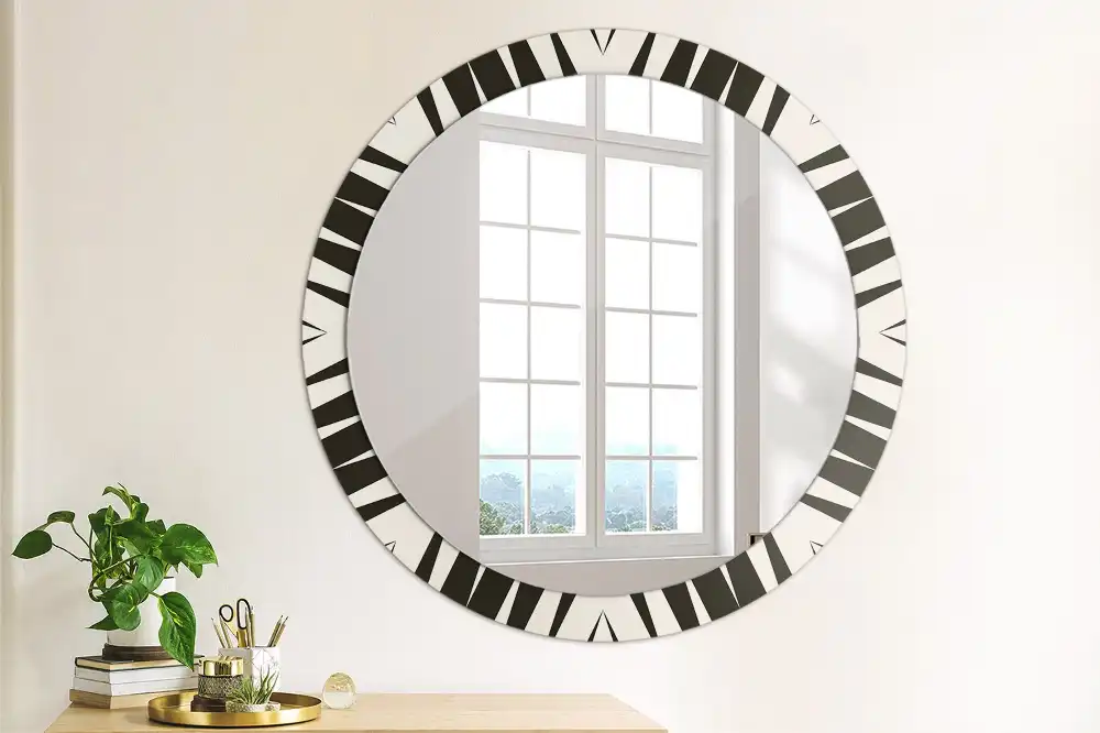 Miroir rond cadre avec impression géométrie abstraite