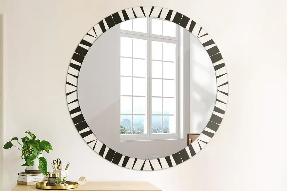 Miroir rond cadre avec impression géométrie abstraite