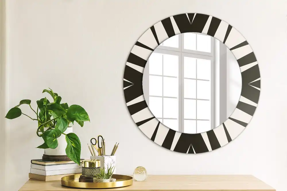 Miroir rond cadre avec impression géométrie abstraite