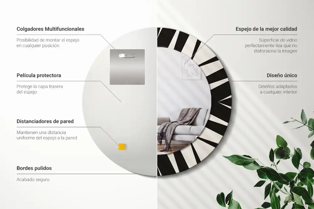 Miroir rond cadre avec impression géométrie abstraite