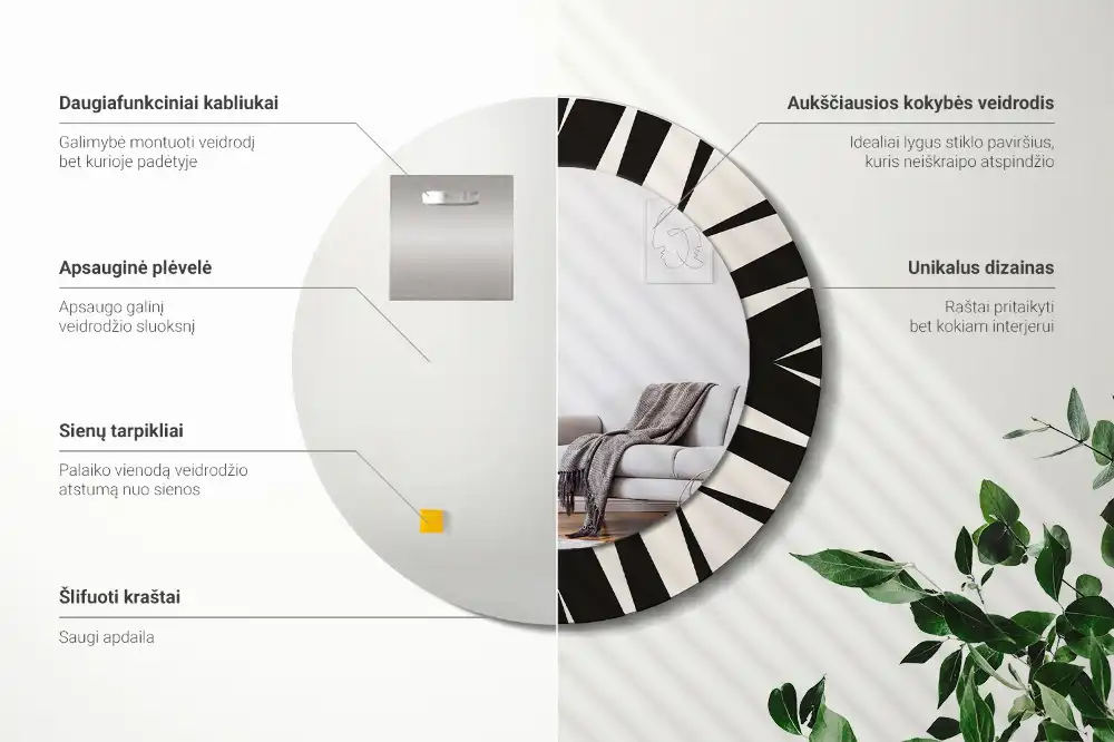 Miroir rond cadre avec impression géométrie abstraite