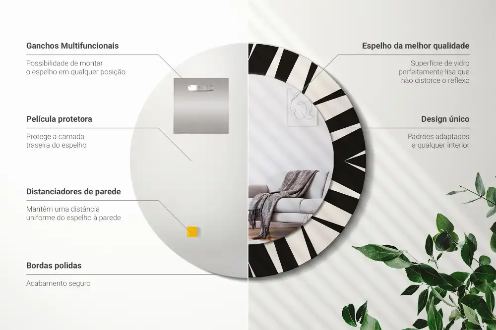 Miroir rond cadre avec impression géométrie abstraite