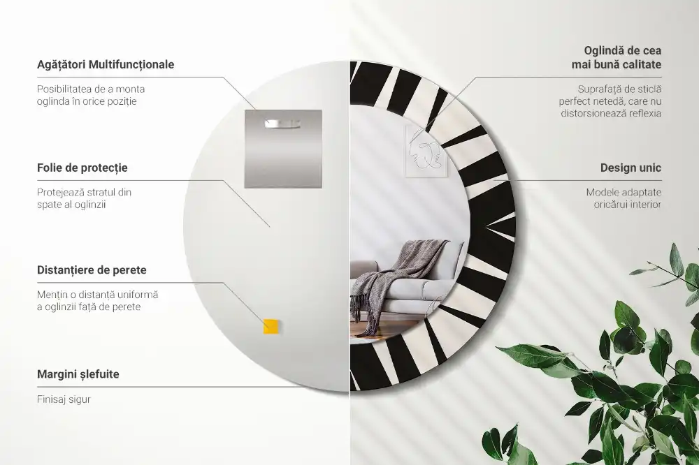 Miroir rond cadre avec impression géométrie abstraite