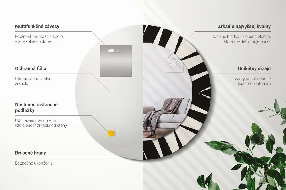 Miroir rond cadre avec impression géométrie abstraite