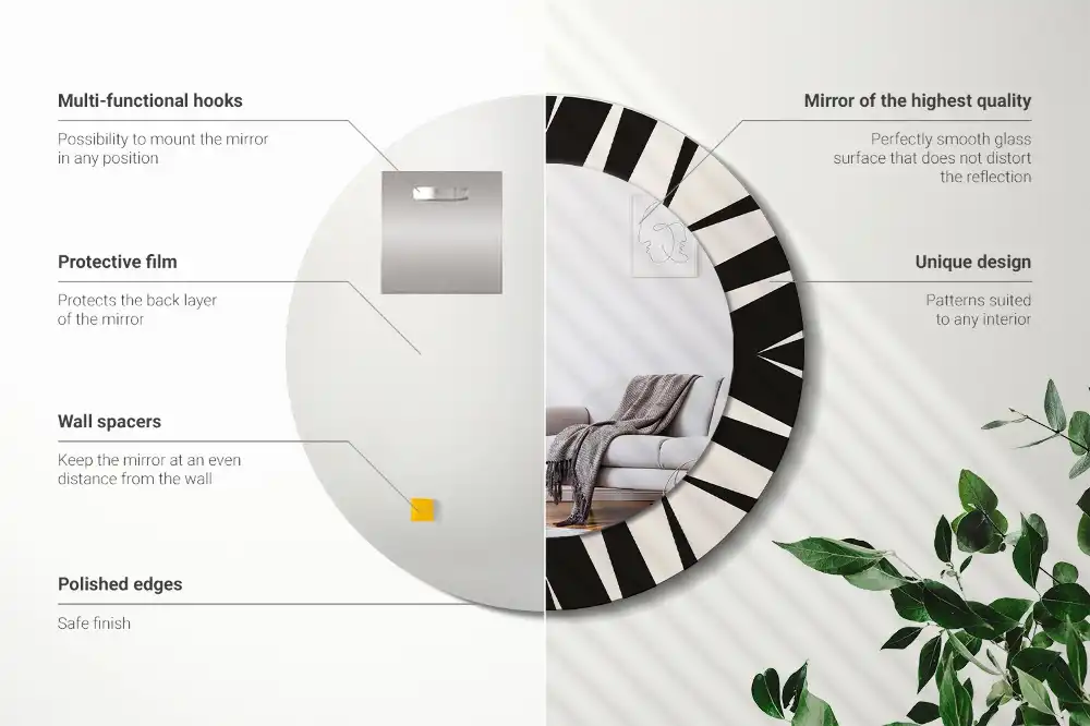 Miroir rond cadre avec impression géométrie abstraite