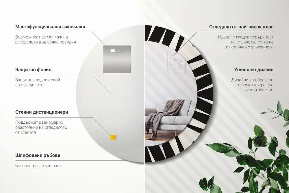 Miroir rond cadre avec impression géométrie abstraite