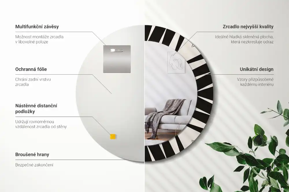 Miroir rond cadre avec impression géométrie abstraite