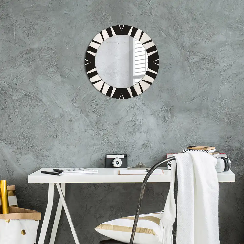 Miroir rond cadre avec impression géométrie abstraite