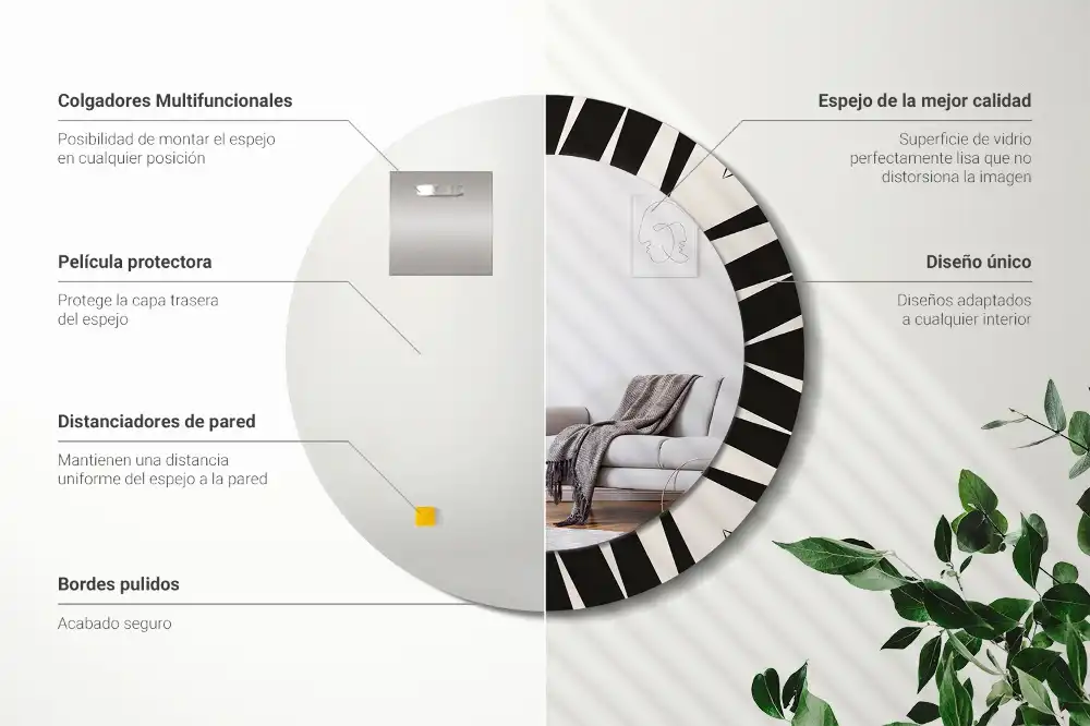 Miroir rond cadre avec impression géométrie abstraite