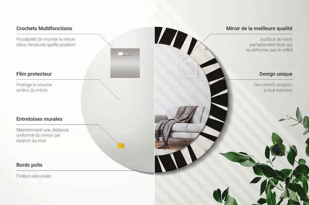Miroir rond cadre avec impression géométrie abstraite