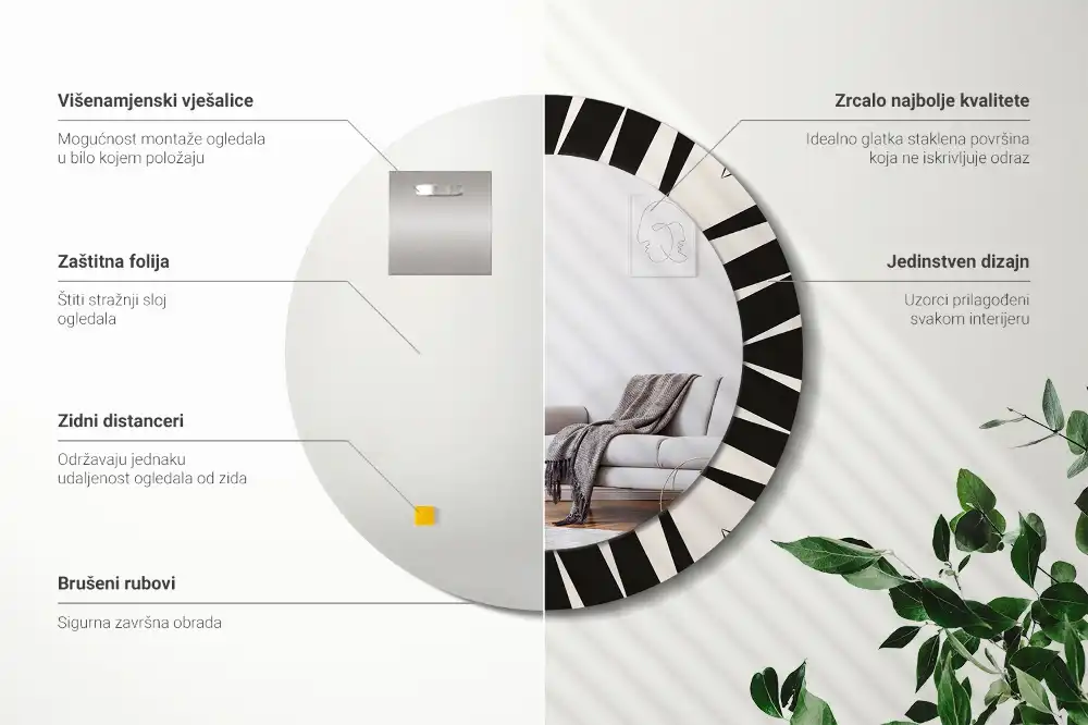 Miroir rond cadre avec impression géométrie abstraite