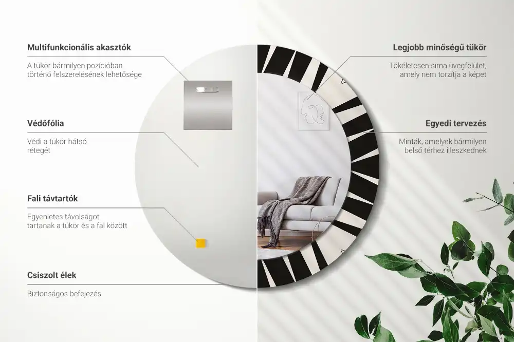 Miroir rond cadre avec impression géométrie abstraite