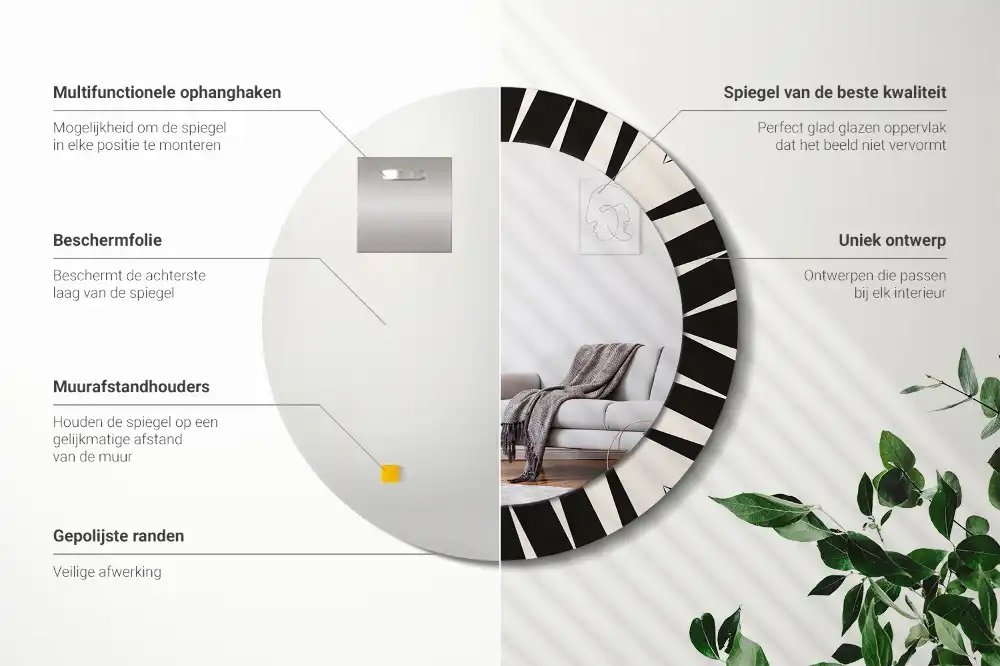 Miroir rond cadre avec impression géométrie abstraite