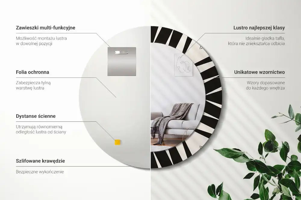 Miroir rond cadre avec impression géométrie abstraite