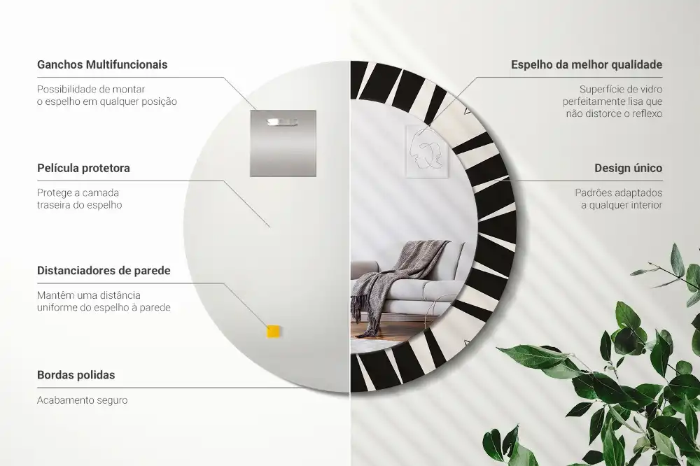 Miroir rond cadre avec impression géométrie abstraite