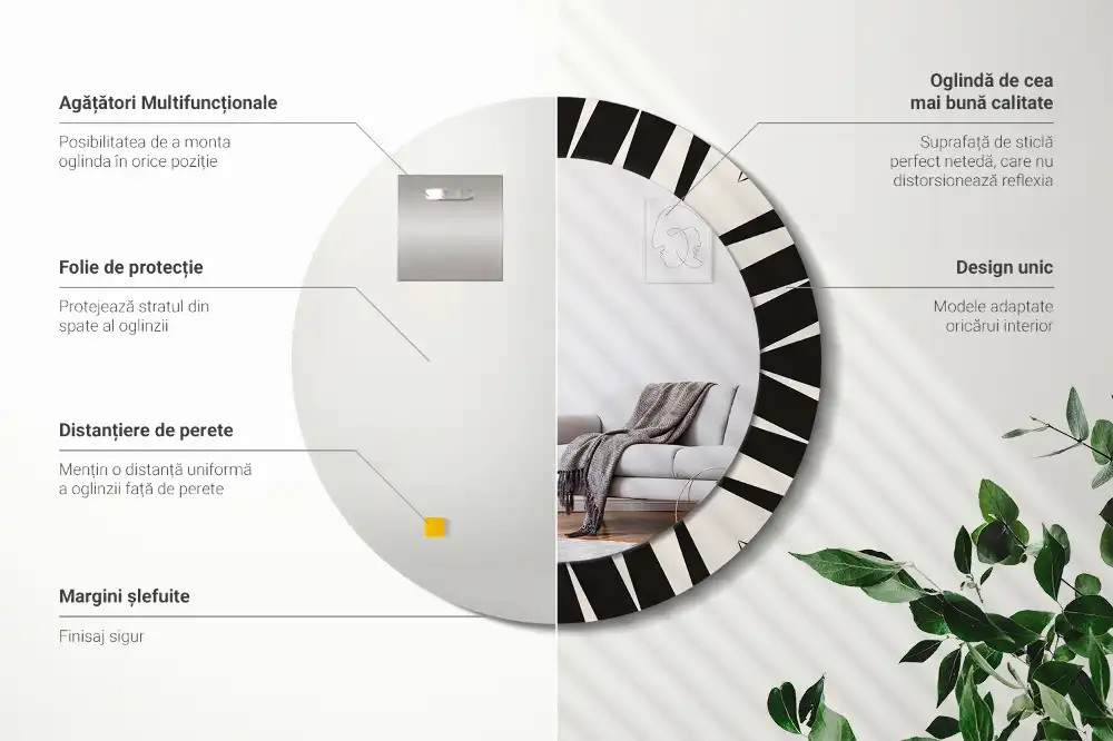 Miroir rond cadre avec impression géométrie abstraite