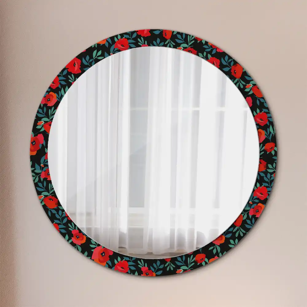 Miroir rond avec décoration coquelicot rouge