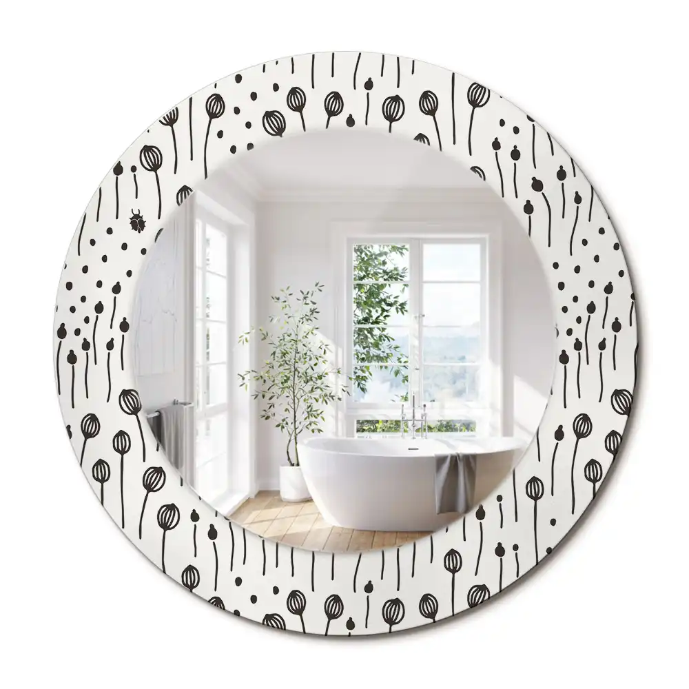 Miroir rond cadre imprimé esquisse florale