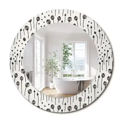 Miroir rond cadre imprimé esquisse florale