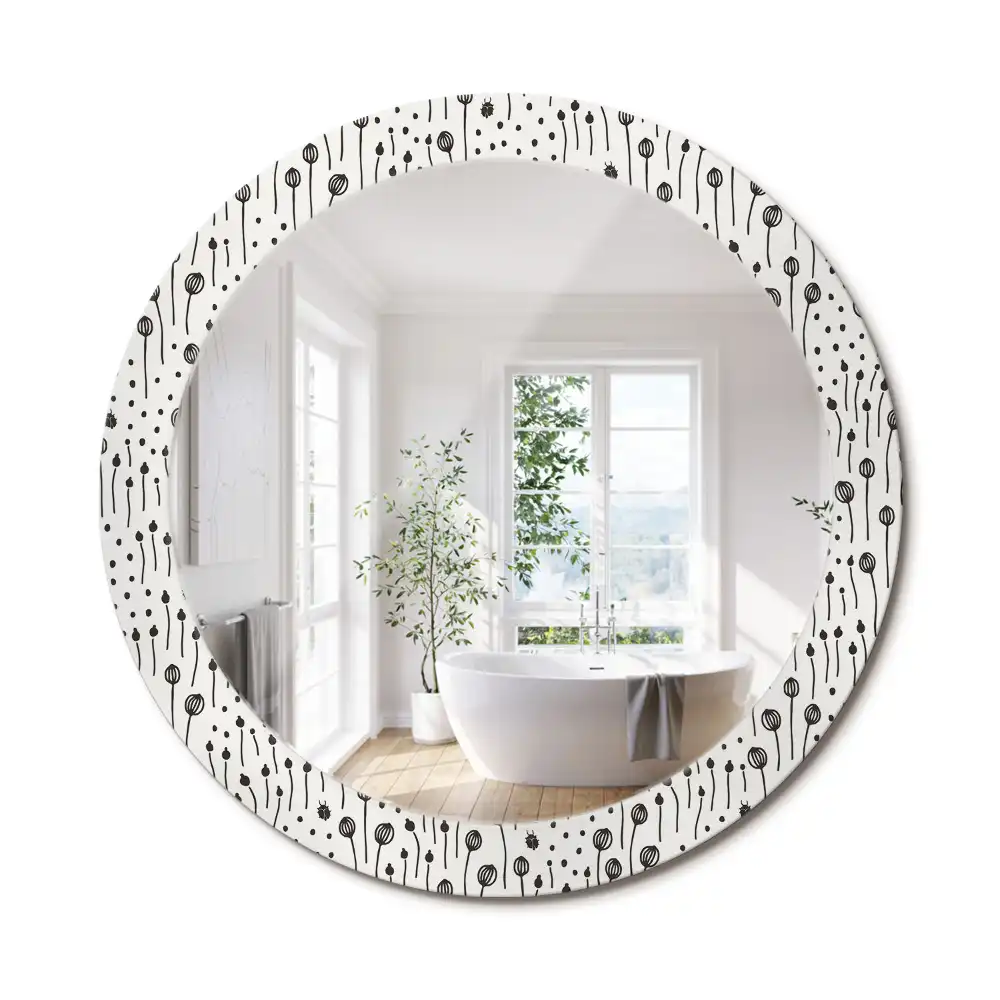 Miroir rond cadre imprimé esquisse florale