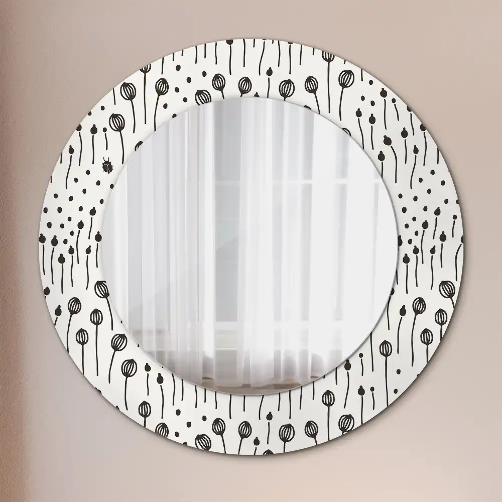 Miroir rond cadre imprimé esquisse florale