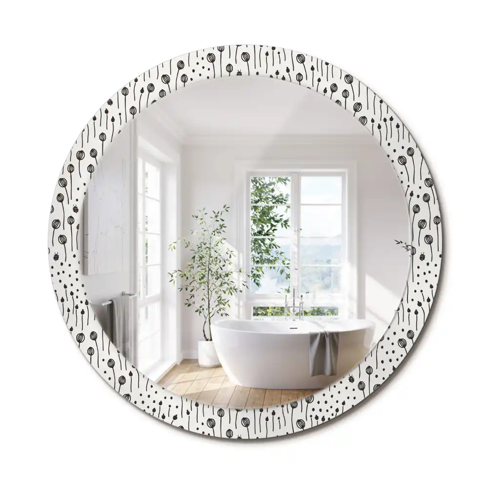 Miroir rond cadre imprimé esquisse florale